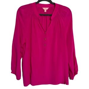 Lilly Pulitzer Silk Blouse Top Fuchsia Pink Medium Office Business Casual Spring